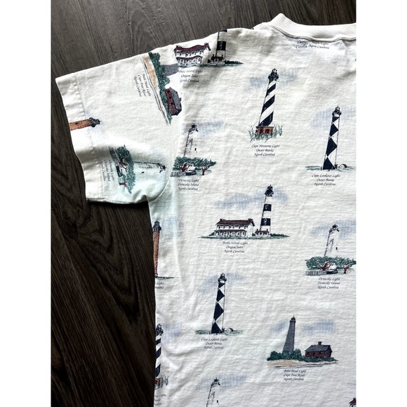 Vintage Art Unlimited North Carolina Lighthouse AOP Shirt M NC 90s Cape Fear - Picture 11 of 12